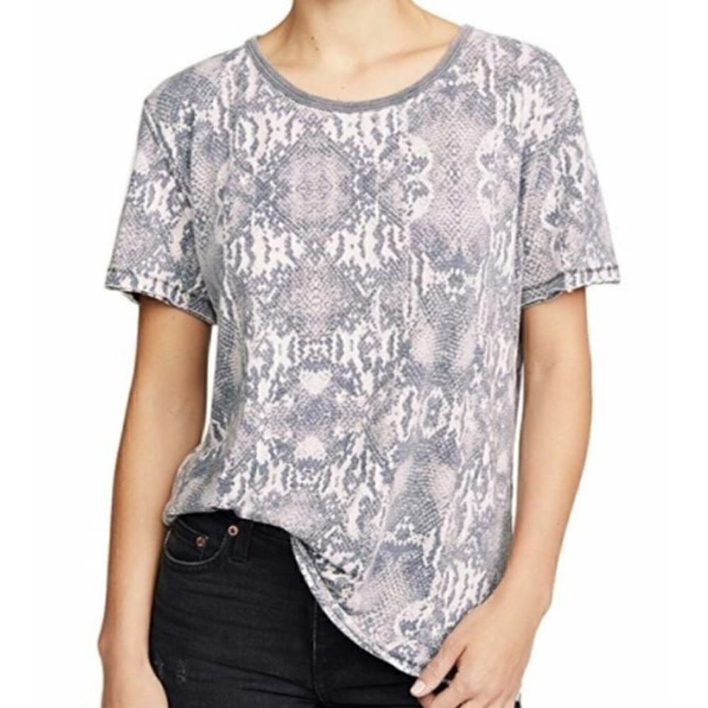 Free People Top Womens XS Gray Snake Print Tourist Tee Boho Chic Oversized